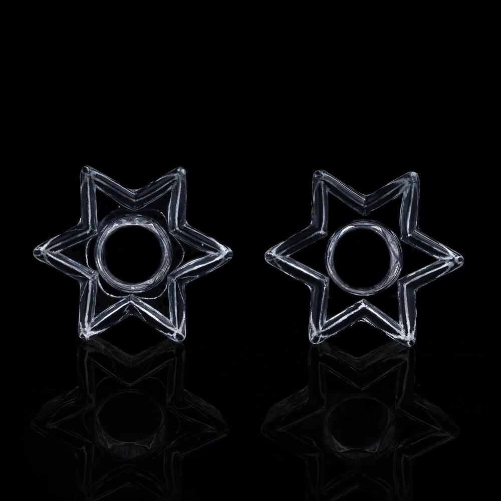 Vintage Anchor Hocking Clear Pressed Glass Star Candle Holders Set of Two - EUC